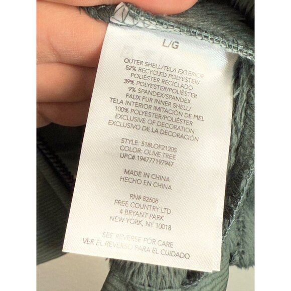 Free Country Olive Tree Jacket Womens size L Faux Fur Lining Lt Green Mid Weight - Picture 10 of 13